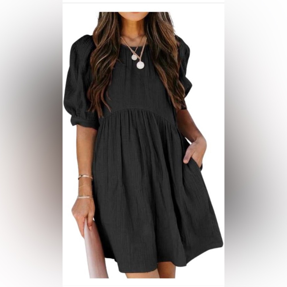 Dokotoo Black Puff Sleeve Babydoll Mini Dress